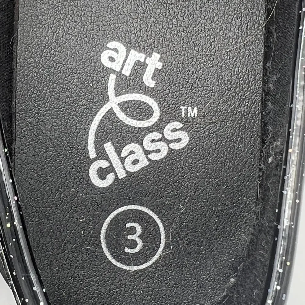 Art Class Girl's Glitter Celia Loafers Black Sparkle Size 3 Chunky Soles Preppy